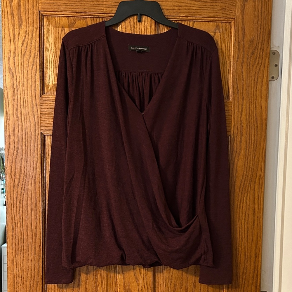 Banana Republic Deep Burgundy Draped Wrap Blouse
